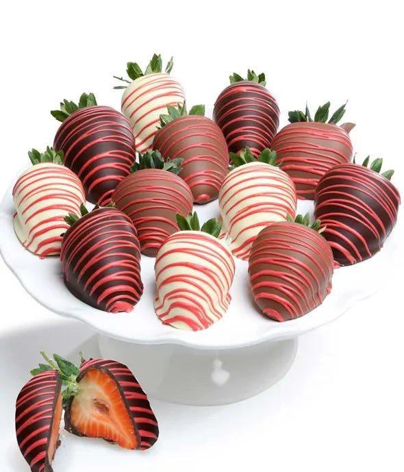 Red Swizzled Chocolate Covered Strawberries - ROSE GARDEN