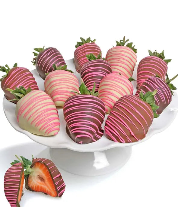 Pink Swizzled Chocolate-Covered Strawberries - ROSE GARDEN