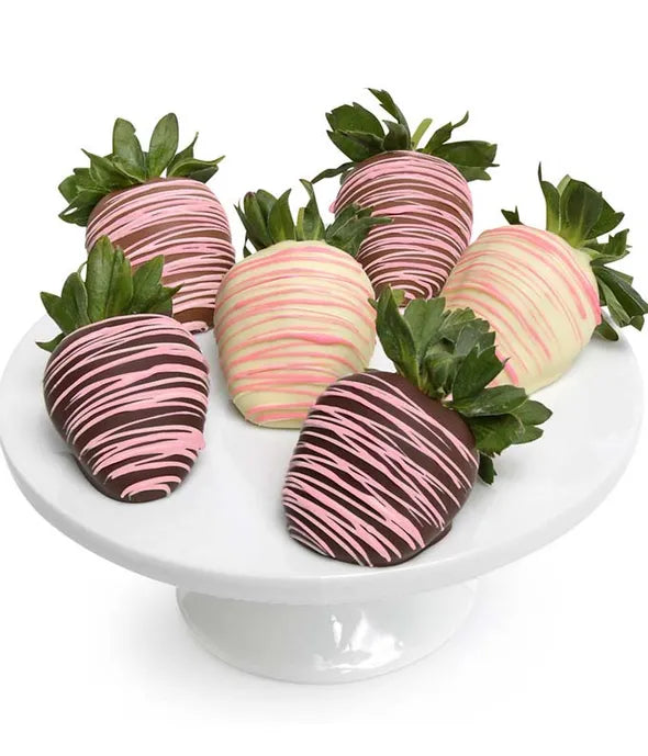 Pink Swizzled Chocolate-Covered Strawberries - ROSE GARDEN