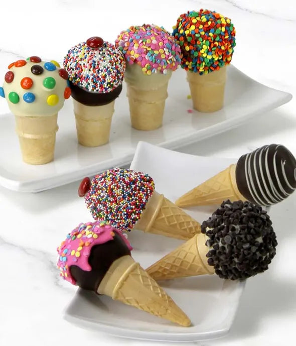 Chocolate Covered Ice Cream Cone Cake Pops - ROSE GARDEN