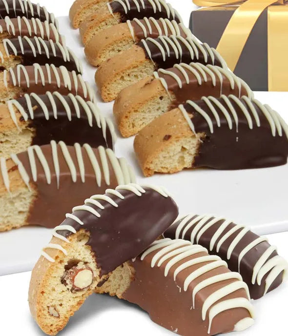 Belgian Chocolate Dipped Biscotti Assortment - 12 Pieces - ROSE GARDEN