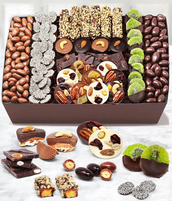 Premium Belgian Chocolate Covered Caramel, Nut and Fruit Tray - ROSE GARDEN