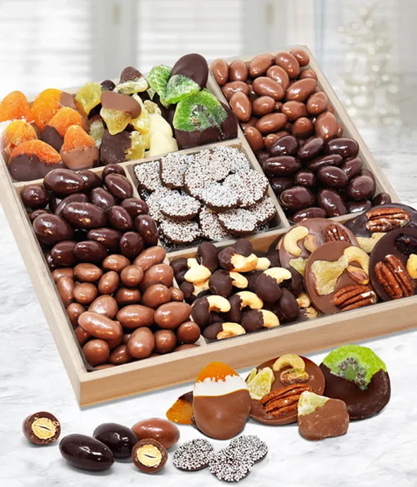 Spectacular Belgian Chocolate Covered Dried Fruit and Nut Tray - ROSE GARDEN