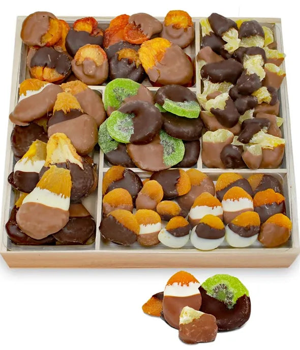 Grand Belgian Chocolate Dipped Dried Fruit Tray - ROSE GARDEN