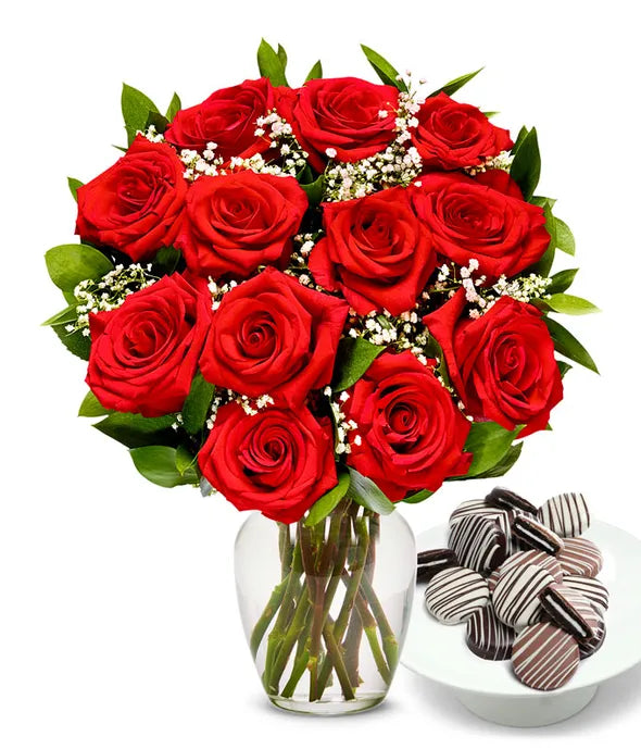 One Dozen Roses with Chocolate Drizzled Oreos - ROSE GARDEN