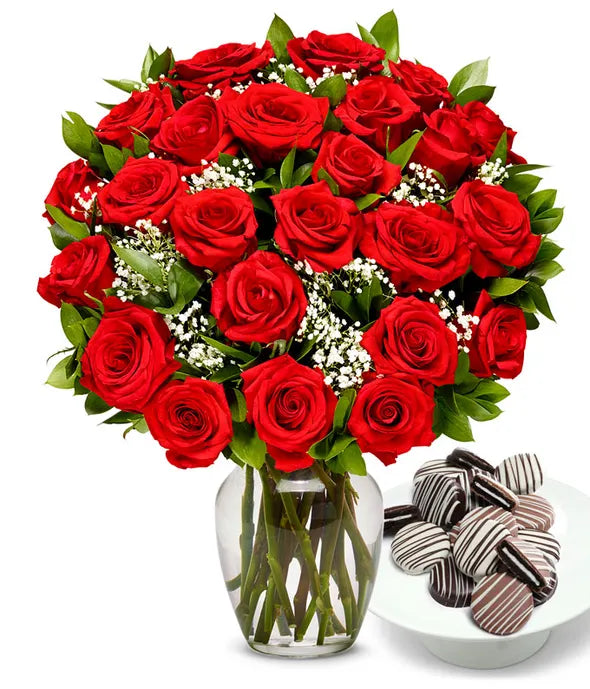 One Dozen Roses with Chocolate Drizzled Oreos - ROSE GARDEN