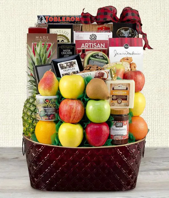 Plentiful Pleasures Fruit & Gourmet Gift Basket - ROSE GARDEN