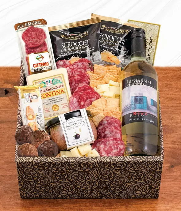 Italiano White Wine & Antipasto Gift Box - ROSE GARDEN