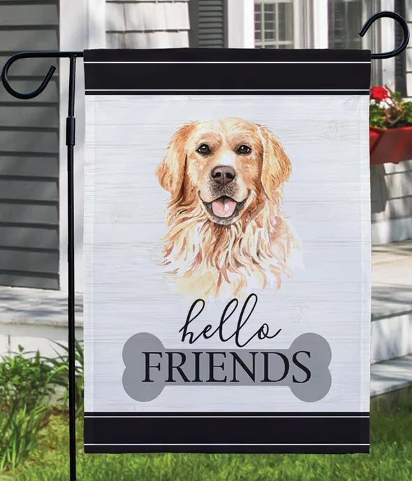 Hello Friends Pug Garden Flag - ROSE GARDEN