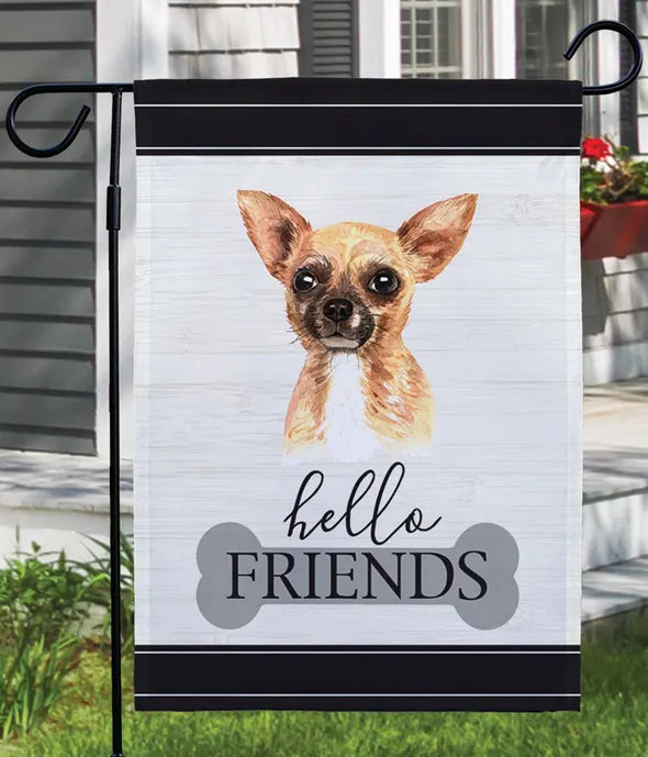 Hello Friends Pug Garden Flag - ROSE GARDEN