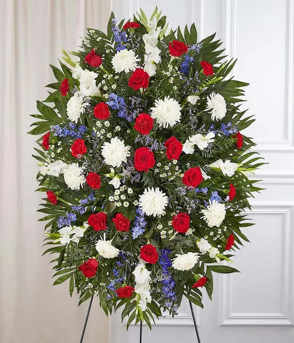 Red, White & Blue Sympathy Standing Spray - ROSE GARDEN