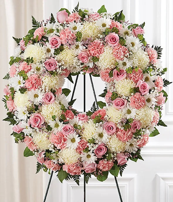 Pink & White Standing Wreath - ROSE GARDEN
