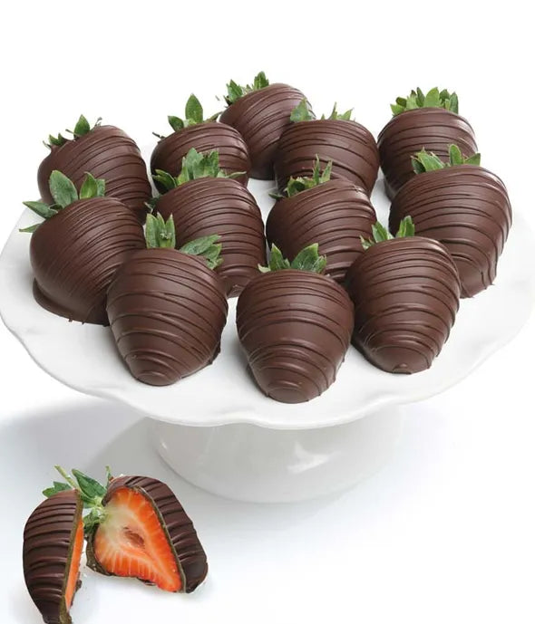 Belgian Dark Chocolate Covered Strawberries - 12 Pieces - ROSE GARDEN