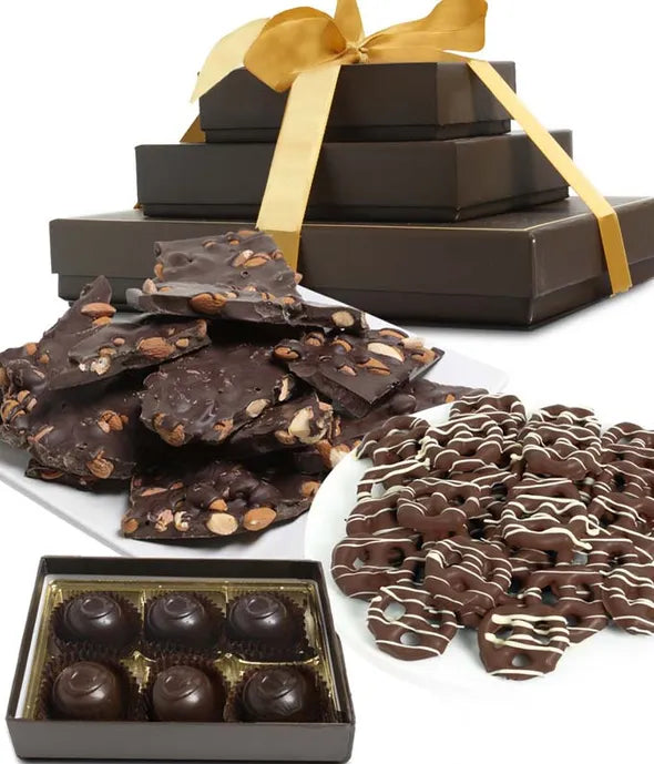 Sweet and Salty Dark Belgian Chocolate Gift Tower - ROSE GARDEN