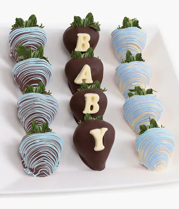 1 Dozen Baby Boy Belgian Chocolate Covered Strawberries - ROSE GARDEN