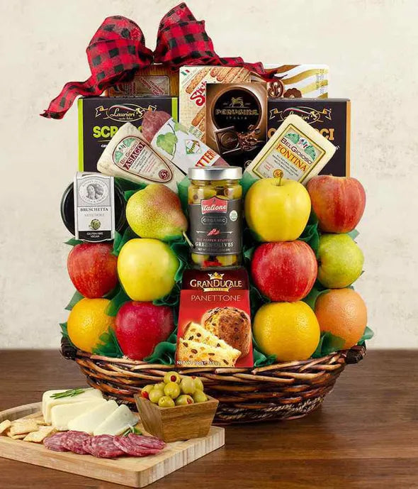 Italian Delicacies Fruit &amp; Gourmet Gift Basket - ROSE GARDEN