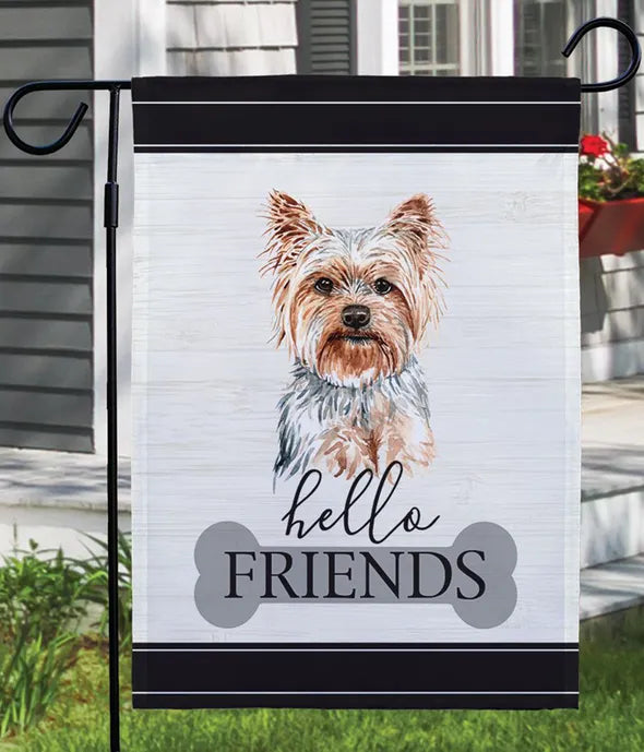 Hello Friends Pug Garden Flag - ROSE GARDEN