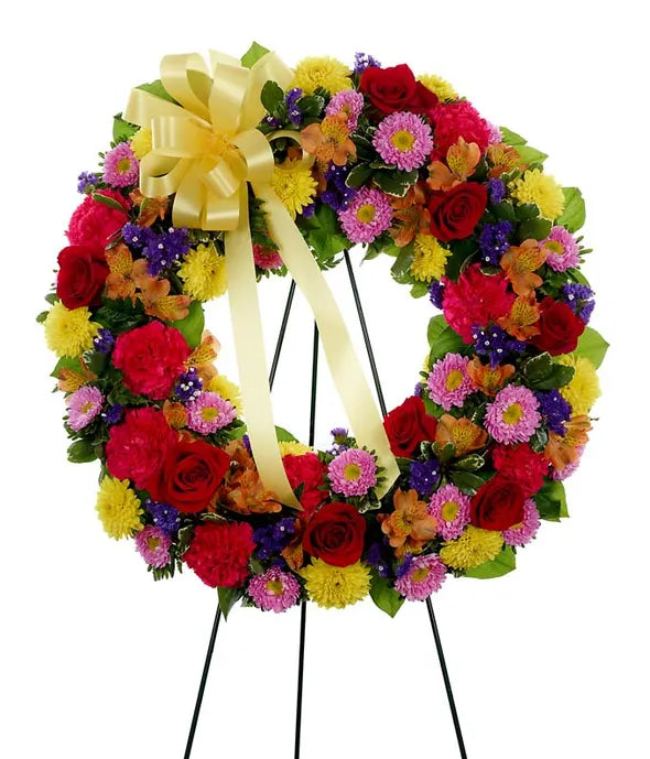 Multi-Color Standing Sympathy Wreath - ROSE GARDEN