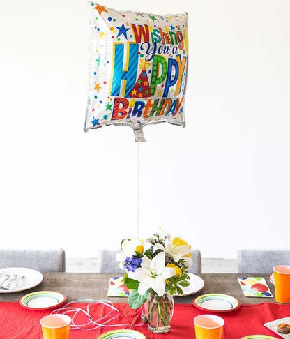 Bright Blue Skies Bouquet with Birthday Balloon - ROSE GARDEN
