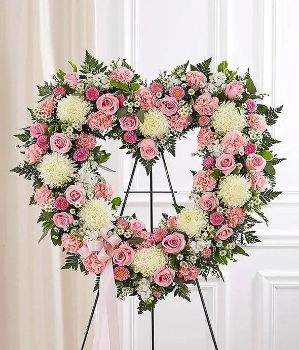 Pink &amp; White Standing Open Heart - ROSE GARDEN