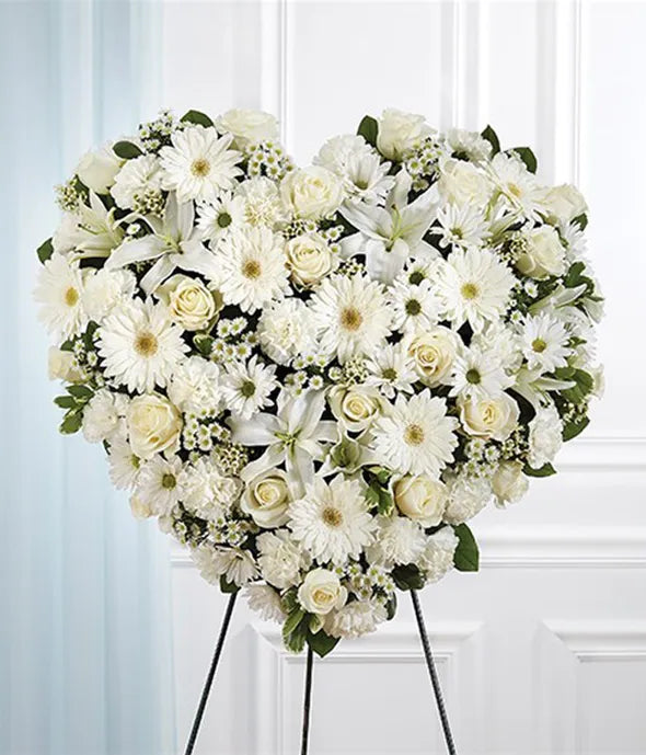 White Mixed Flower Solid Standing Heart - ROSE GARDEN