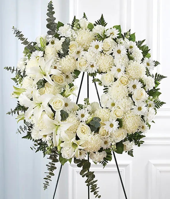 White Standing Wreath - ROSE GARDEN